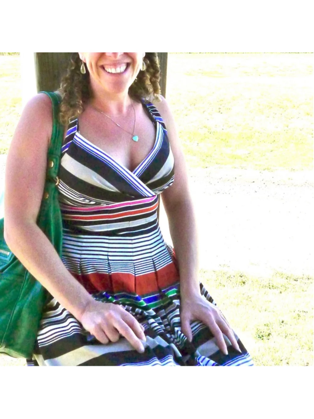 Calvin Klein Multicolor Striped Fit & Flare Pleated Sundress Cotton Stretch Midi - Picture 3 of 16